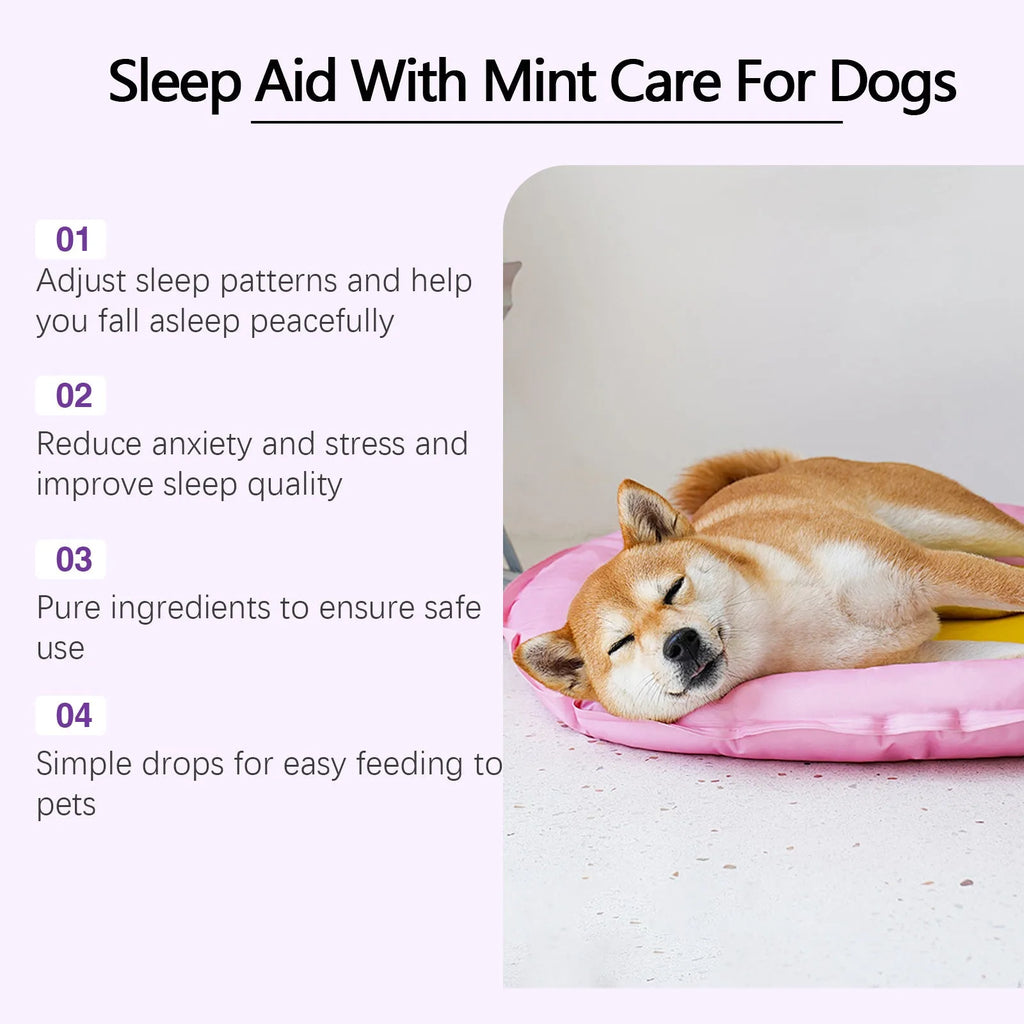 60ml bottle of Dog Sleep Drops liquid supplement for dogs, measuring 12cm tall.