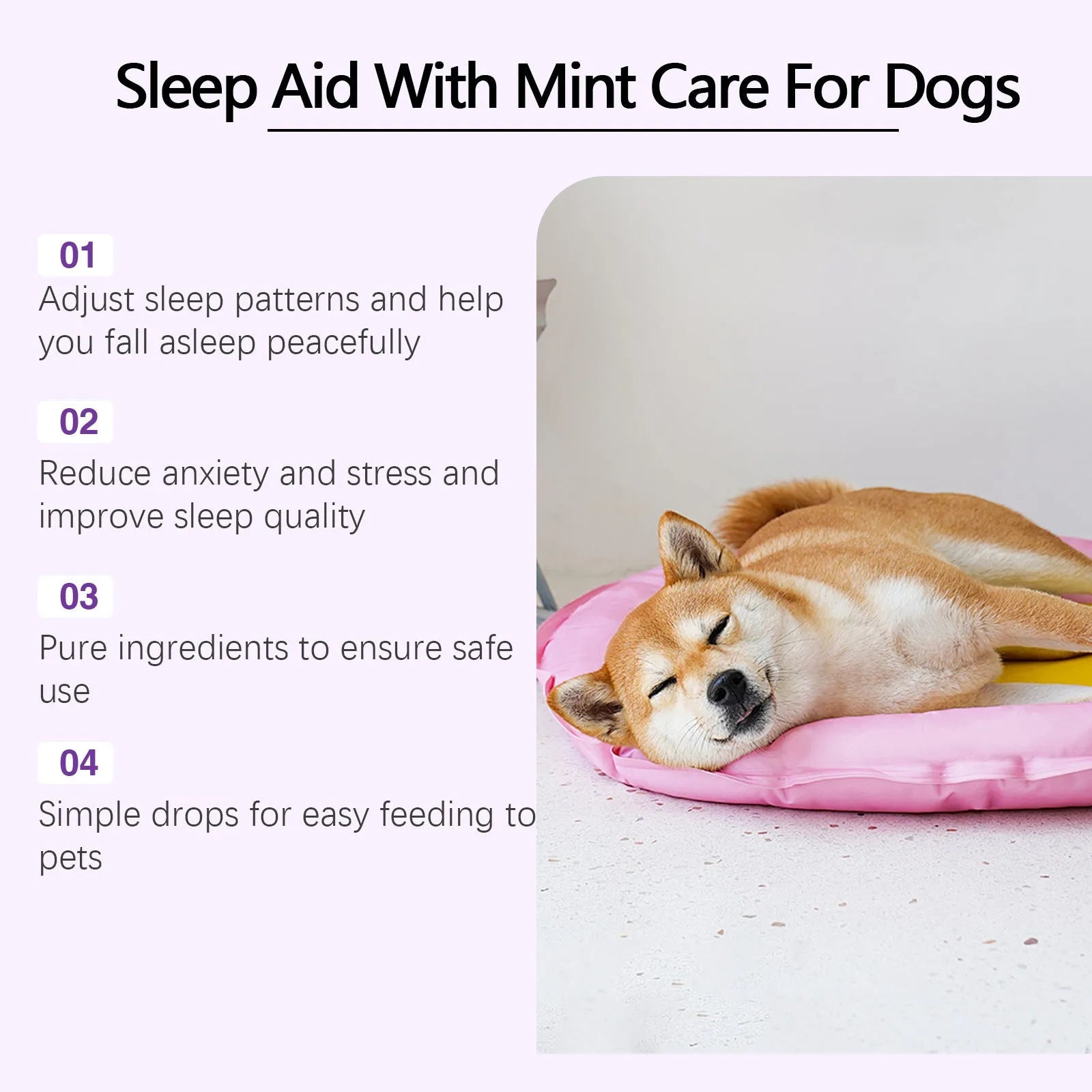 60ml bottle of Dog Sleep Drops liquid supplement for dogs, measuring 12cm tall.