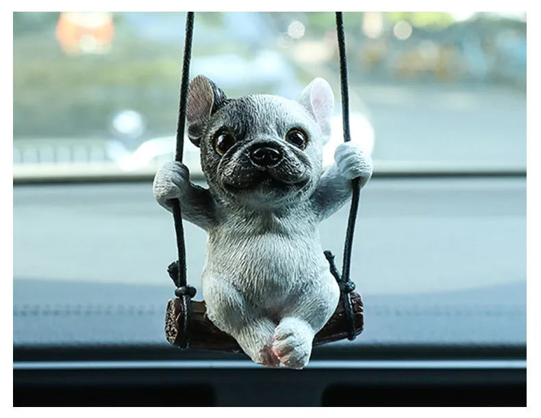 Bulldog cartoon style resin car hanging ornament for rearview mirror decoration