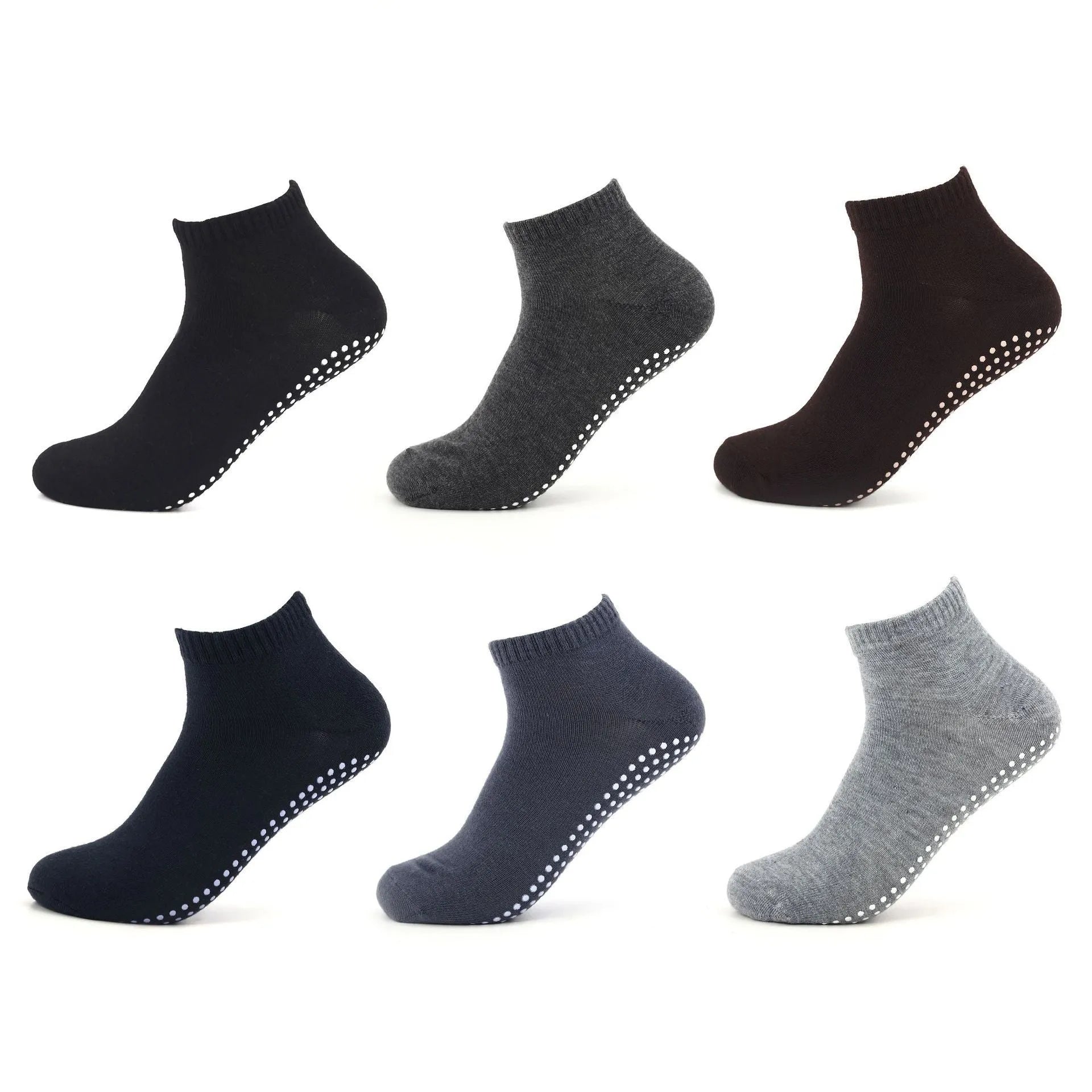 Men's non-slip invisible low-cut cotton yoga socks in solid colour with grip sole – one pair