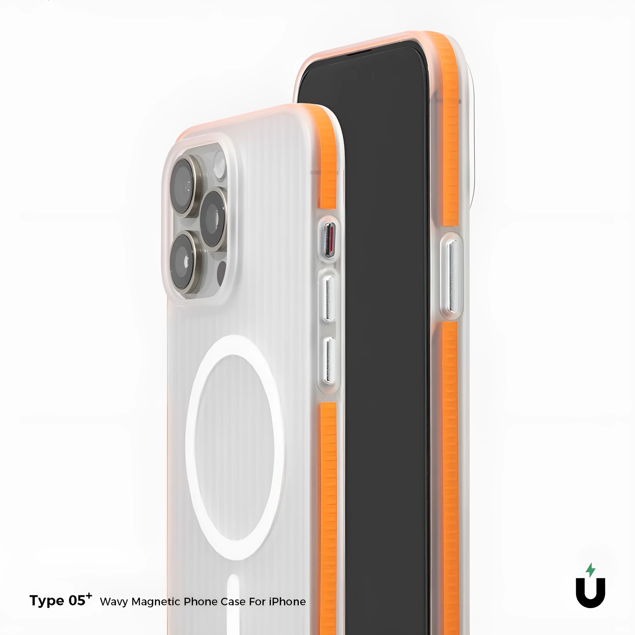 Transparent black magnetic phone case with black anti-slip bars for iPhone 14 Pro