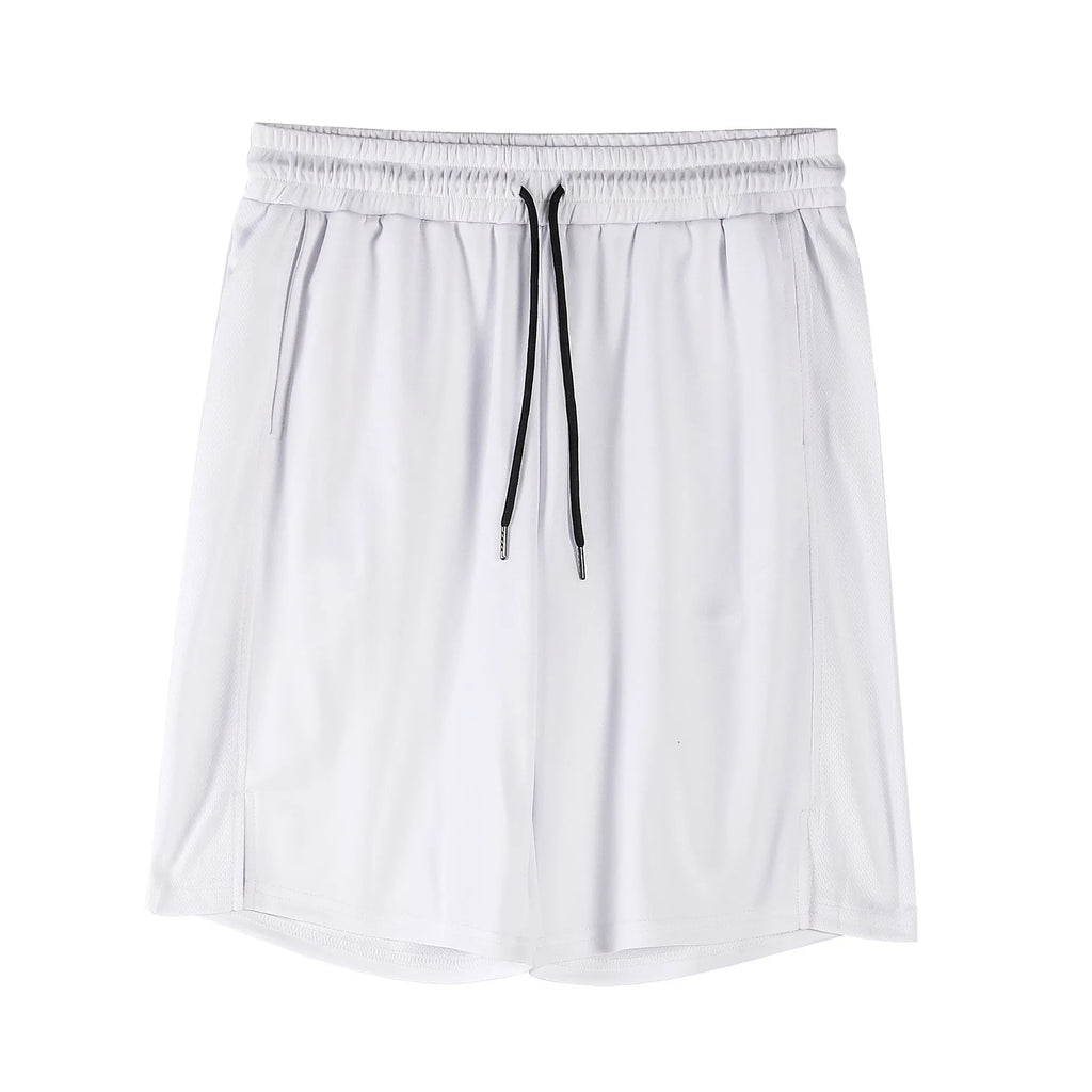 Men's black loose-fit quick-drying mesh casual shorts on a white background.