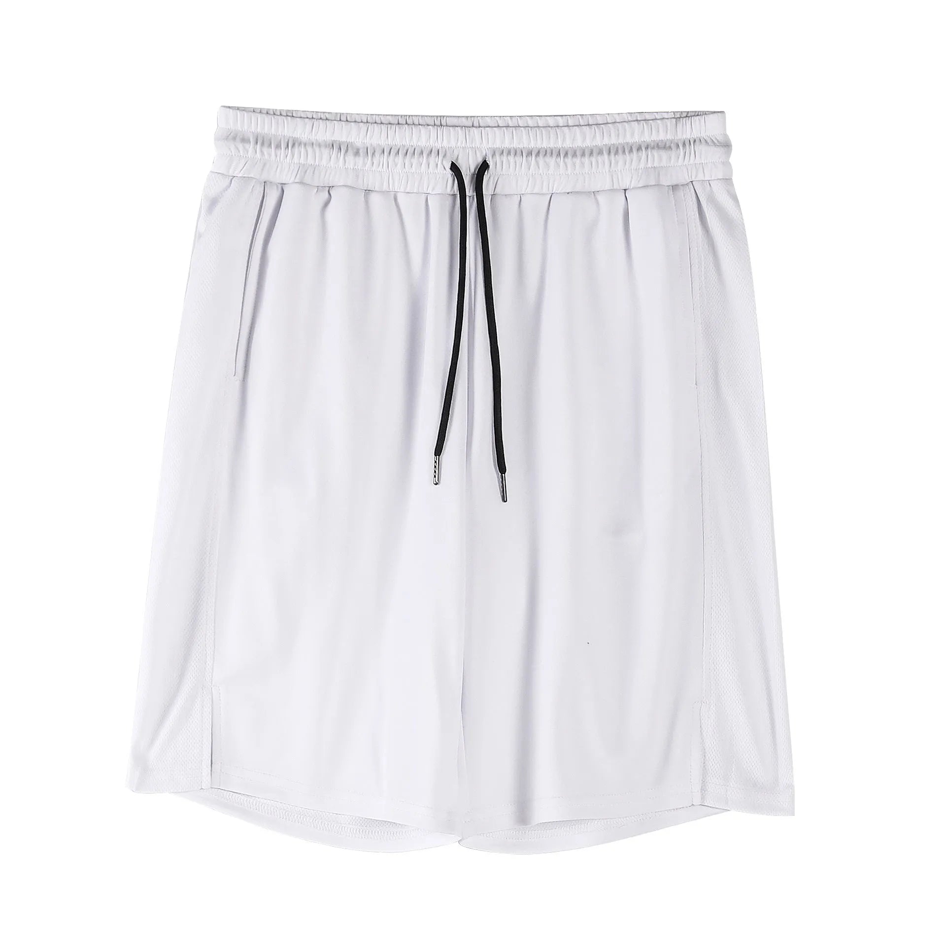 Men's black loose-fit quick-drying mesh casual shorts on a white background.