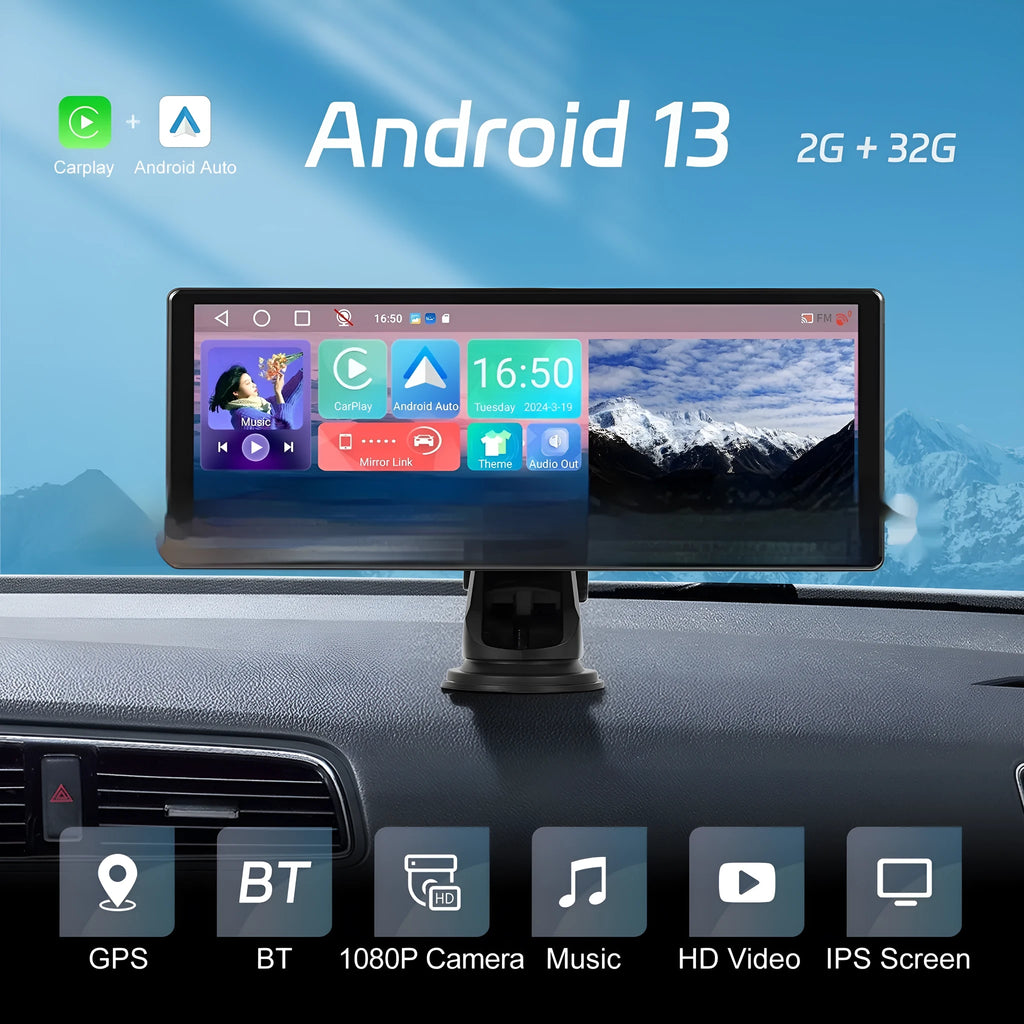 11.3-inch Android car dashboard display with touchscreen, wireless CarPlay and Android Auto connectivity