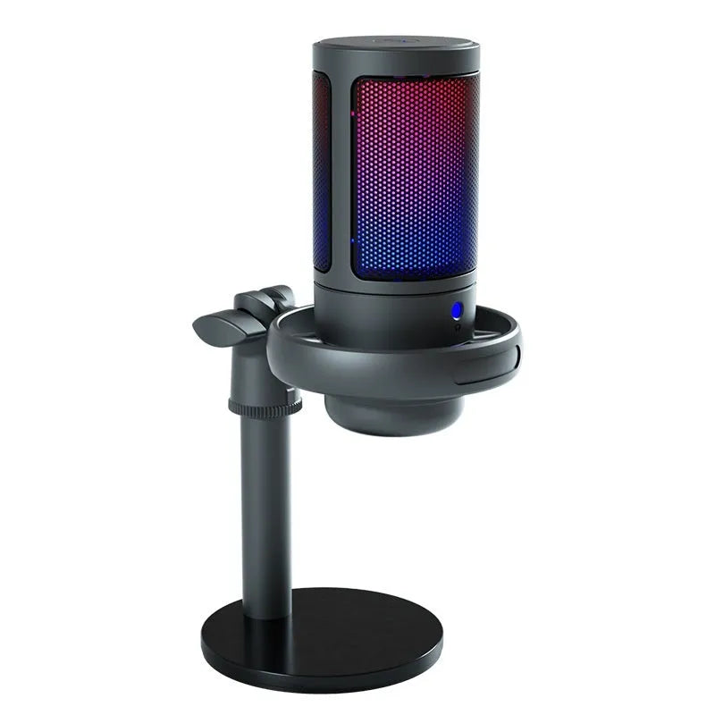 RGB condenser microphone with USB cable in black, white, or pink colour for streaming