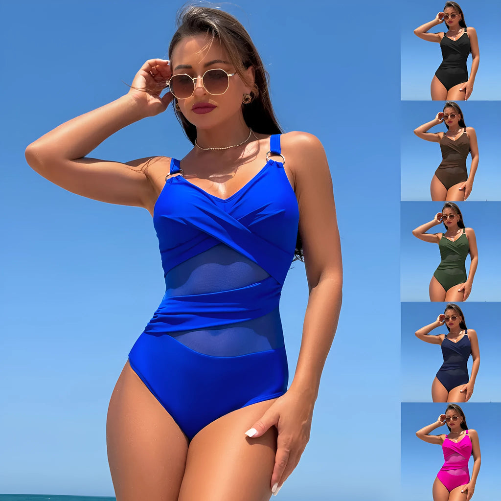 Women's solid colour one-piece swimsuit in quick-dry nylon spandex fabric