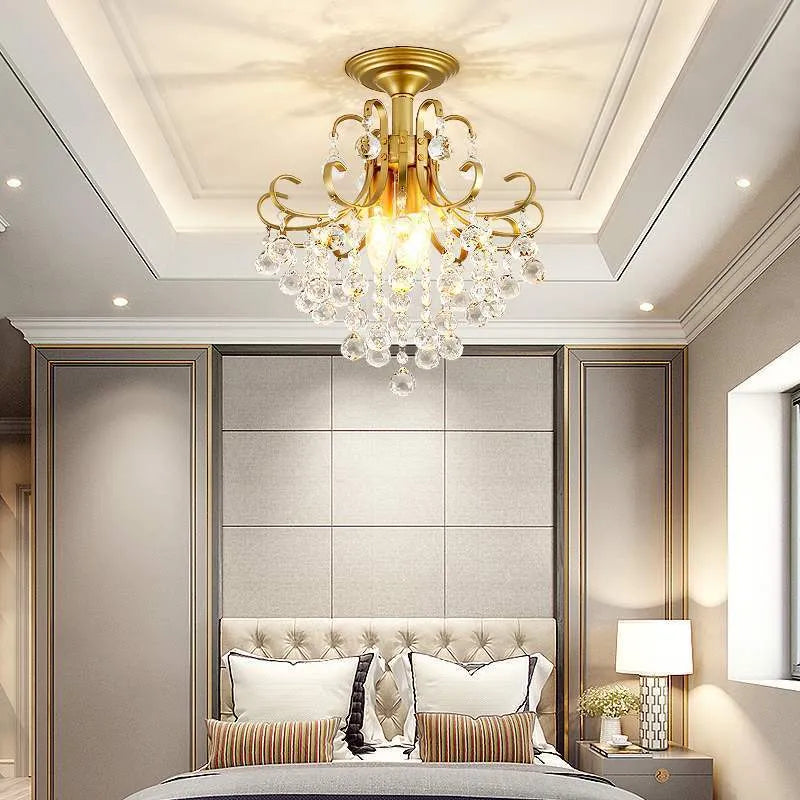 American simple glass chandelier, gold finish, diameter 33cm, height 40cm, iron body, LED light
