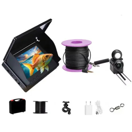 Fish finder underwater camera with 4.3-inch screen showing HD underwater visuals and temperature display