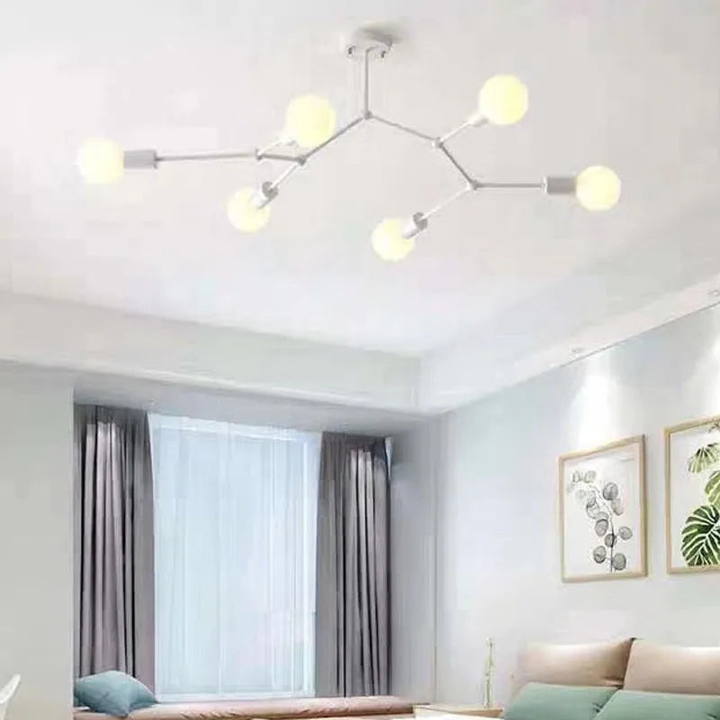 Nordic iron chandelier ceiling lamp in black or white with multiple head configurations