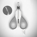 Grey and pink cat nail clippers with a safety guard and angled stainless steel blade.