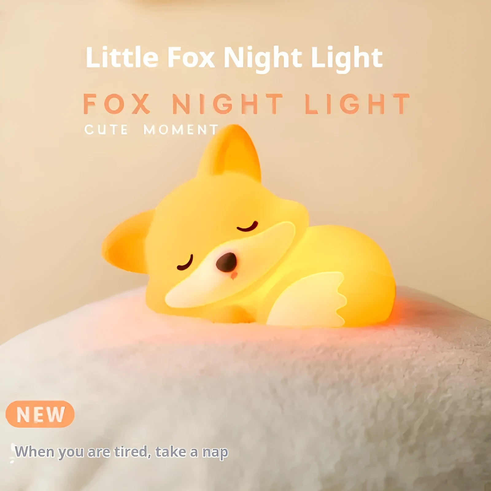 Fox USB rechargeable cartoon small night lamp, 1200mAh battery, two-gear brightness, 20-minute delay turn-off, 164.7 x 91 x 110mm