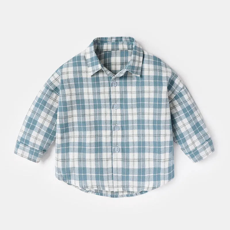 Boy's long sleeve cotton shirt with lattice design in khaki, available in multiple sizes