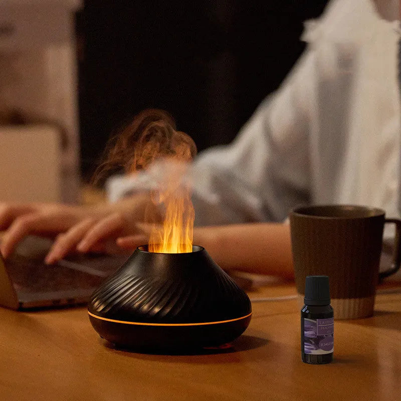 Beige and black USB-powered aroma diffuser with colour-changing LED light and water mist output