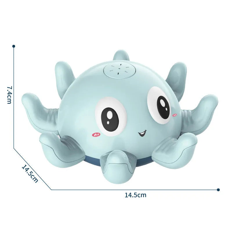 Blue octopus automatic water spray bath toy with flashing lights for children's bathtub play