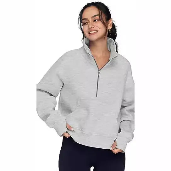Women's loose fit fleece-lined sweater with raglan sleeves in solid colour