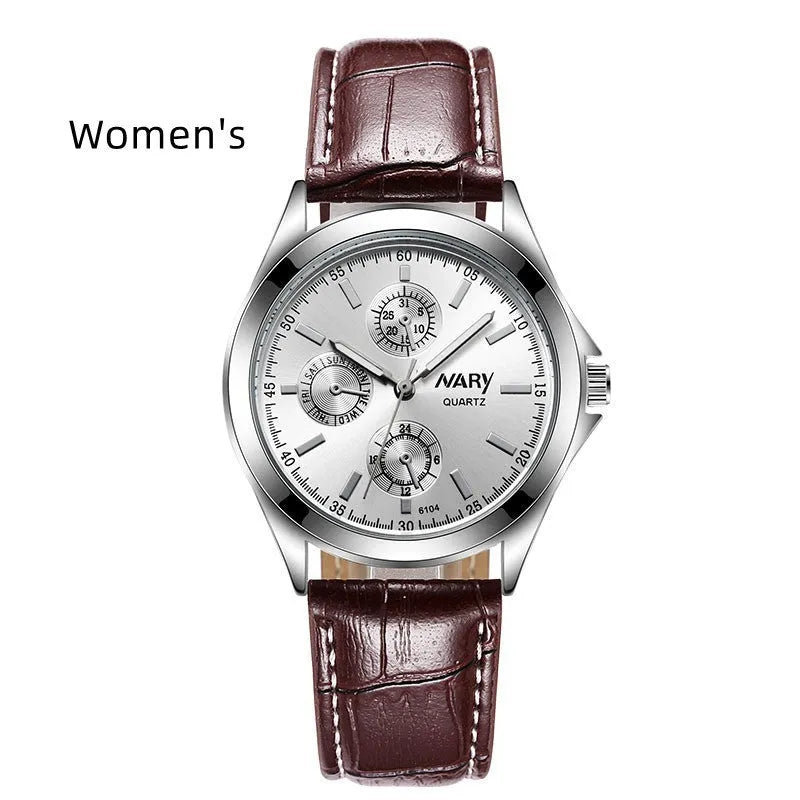 Couple three eyes six needles luminous waterproof quartz watch silver case black surface black belt