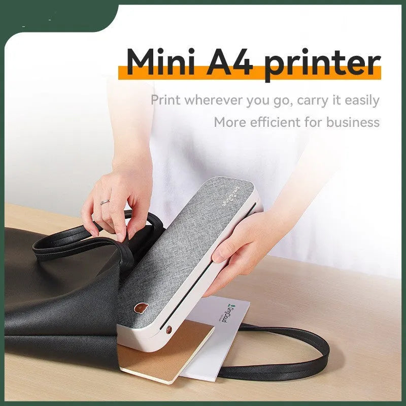 Mini A4 ink-free thermal printer with USB port and lithium battery for text printing on A4 paper