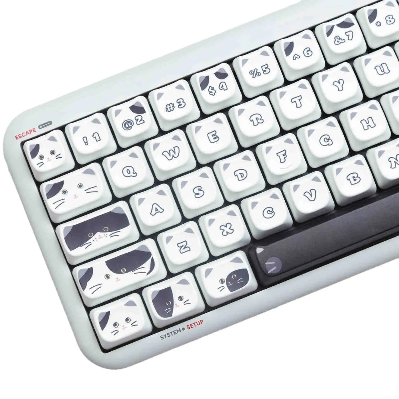 Black and white kitten sublimation key cap set for mechanical keyboards, PBT material, MAO height, full set of 26 key caps