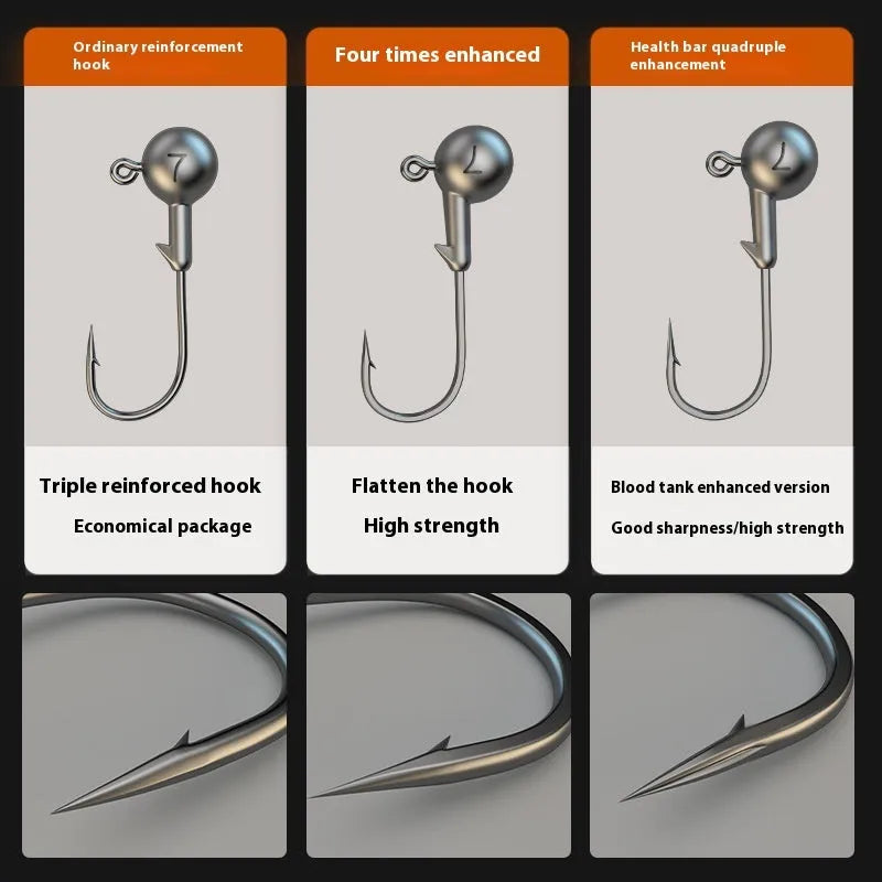Enhanced strength fishing jig hooks in primary colour with lead heads, 50-piece pack