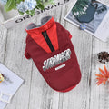 Red or blue thick cotton V-shaped splicing coat for dogs on size chart.