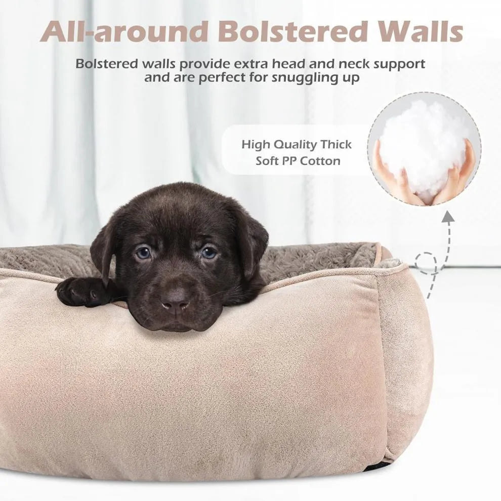 Beige and grey Golden Retriever stuffed soft pet kennel bed for dogs and cats