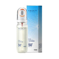 SPF50 sunscreen spray for military training with 90ml container showing spray application