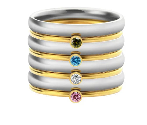 December birthstone engraved ring with geometric shape and titanium steel construction