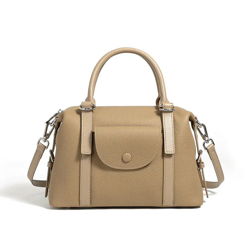 Genuine leather ladies handbag with single shoulder strap in black, brown or elephant grey colour