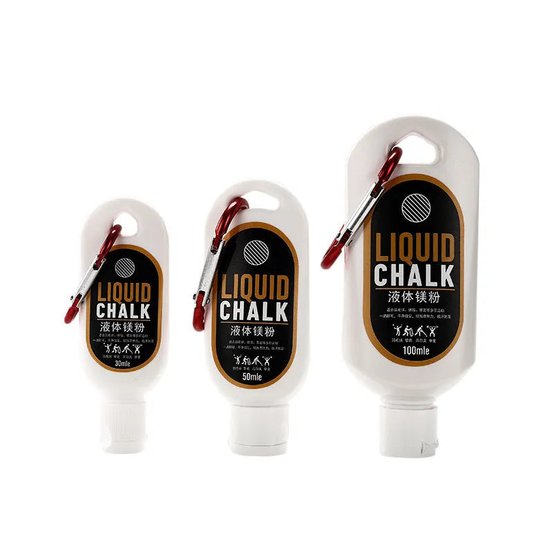 Hook bottle of magnesium carbonate anti-slip powder for rock climbing and sports.