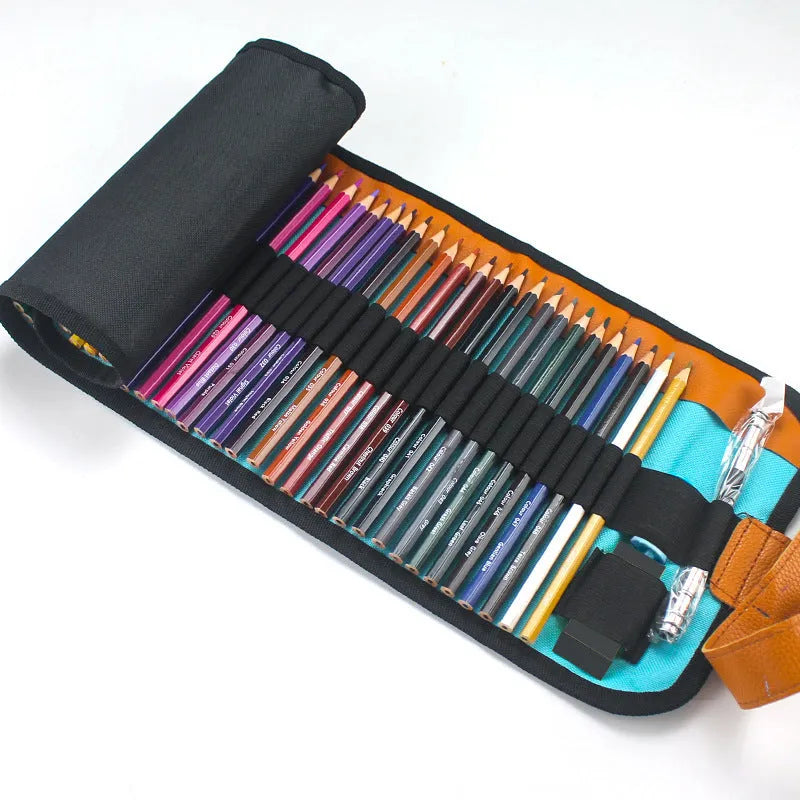 Wooden coloured pencils set with 50 colours in storage case for oily painting