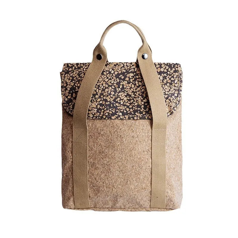 Coffee grounds cork casual backpack with solid colour and splicing details, ultra-light design for leisure travel