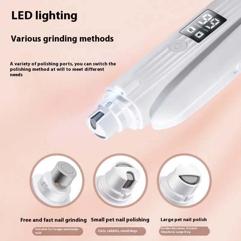 HZ8 White specification USB rechargeable dog nail clipper and grinder on a white background
