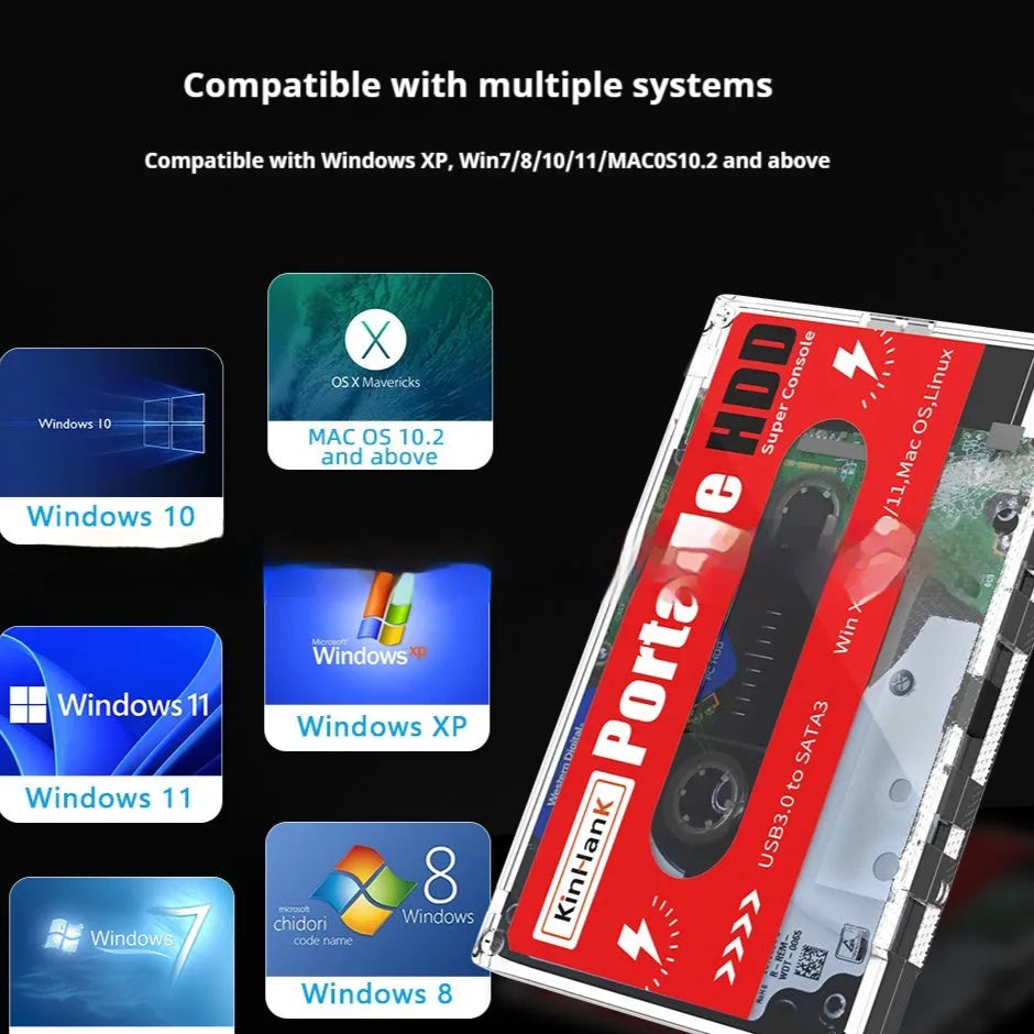 External 2TB mechanical hard disk for gaming with USB cable and protective case