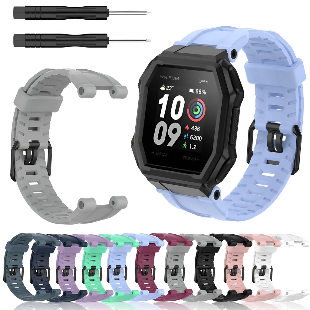 Solid silicone vent watch strap for Huami Amazfit Ares A1908 in black, 121+91mm, with tool knife