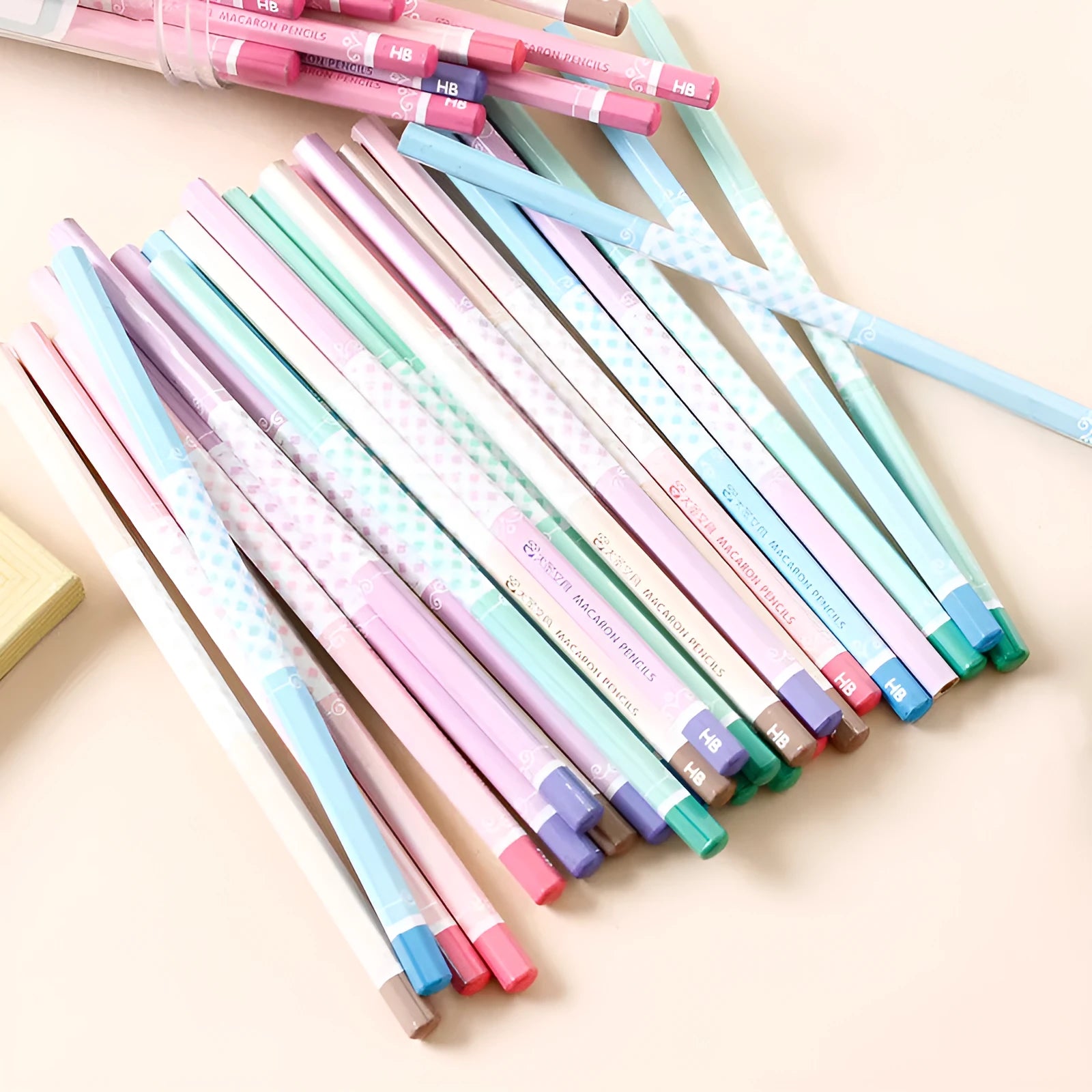 Wooden barrel containing 50 six-angle Basswood thermal transfer HB pencils.