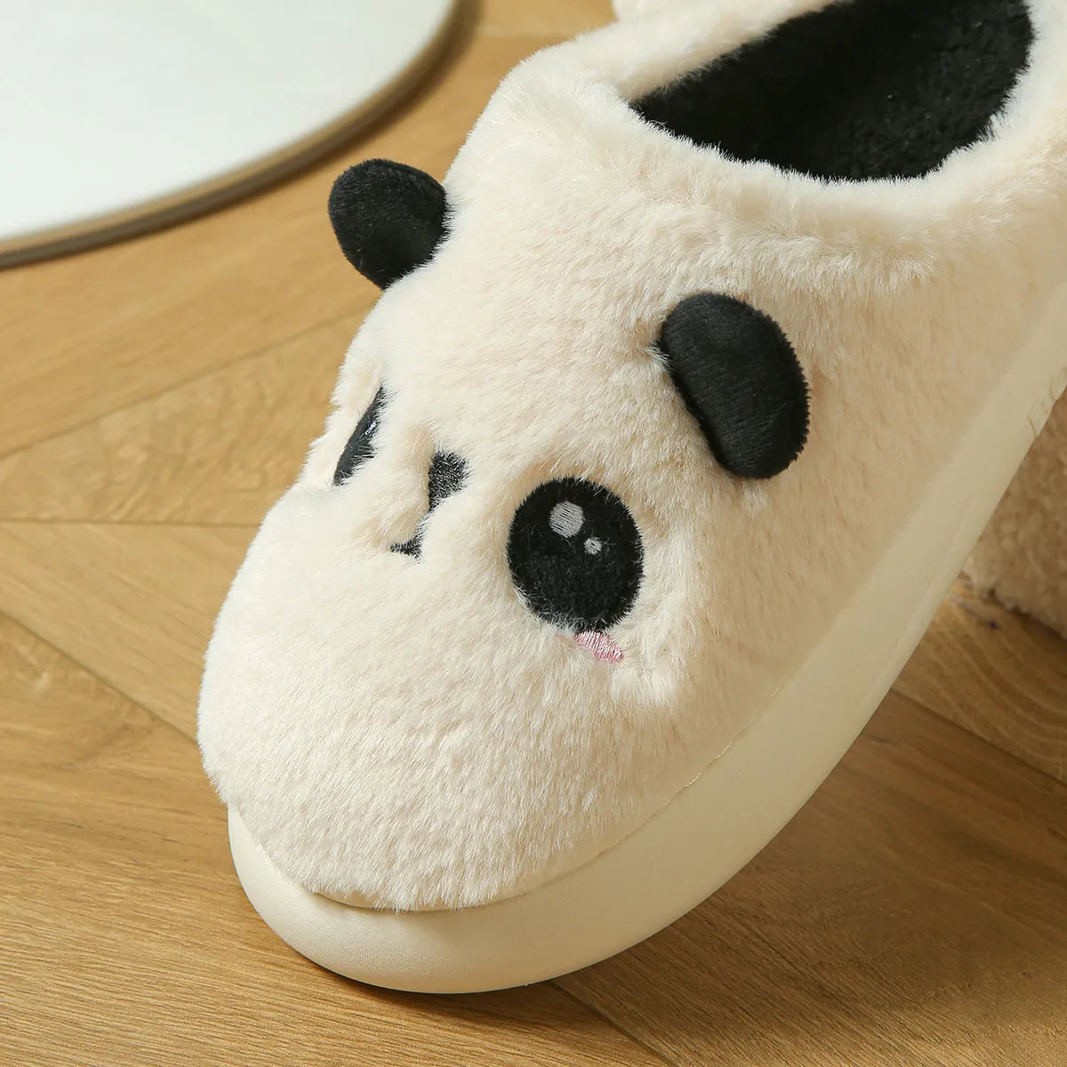 Panda design cotton linen toe ring slippers with soft PVC sole in adult sizes