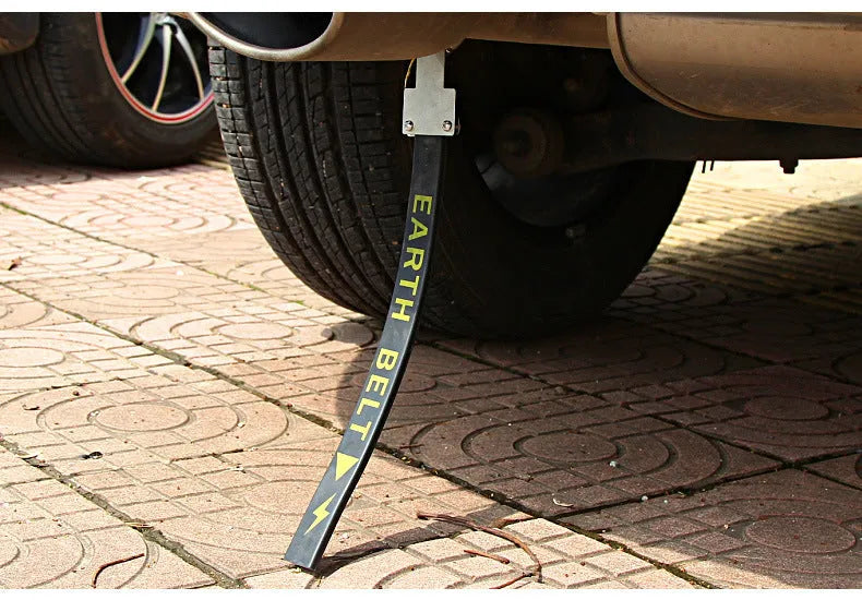 Black car electrostatic grounding belt with metal chain end, measuring 370mm long, for discharging static electricity.