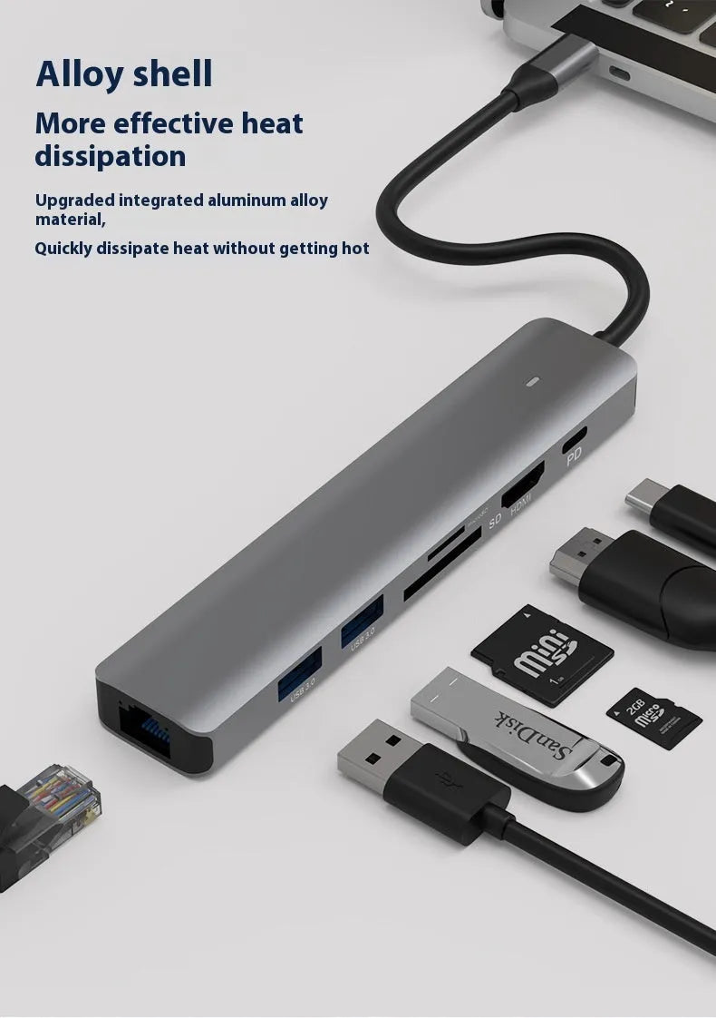 LQT-LH07 7-in-1 USB-C card reader and computer hub with SD and microSD slots.
