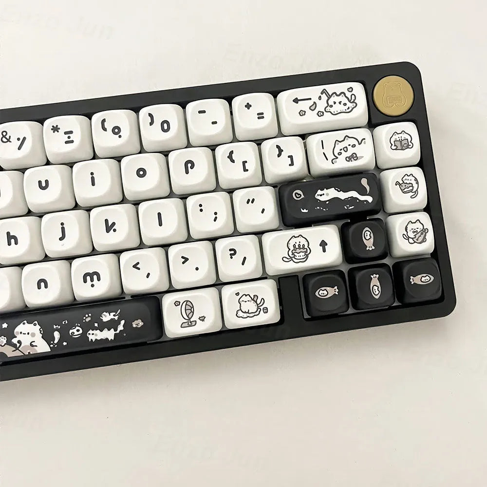 Kitten's Fantasy MOA height black and white cat key cap set for mechanical keyboards