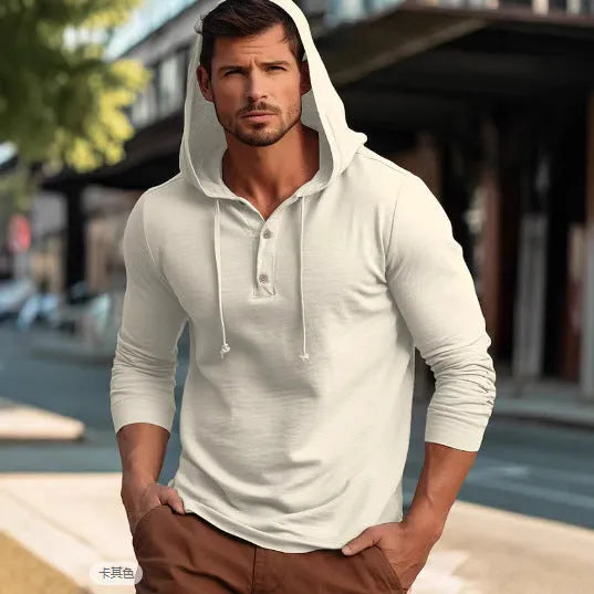 Casual cotton sports hoodie pullover top in dark blue, sized for European and American fits