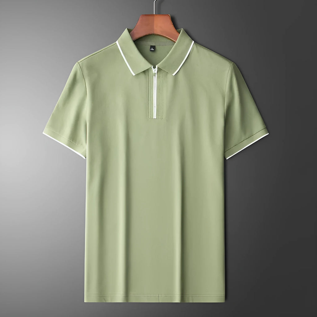 Men's slim fit cotton blend business casual top with short sleeves in graphite grey colour