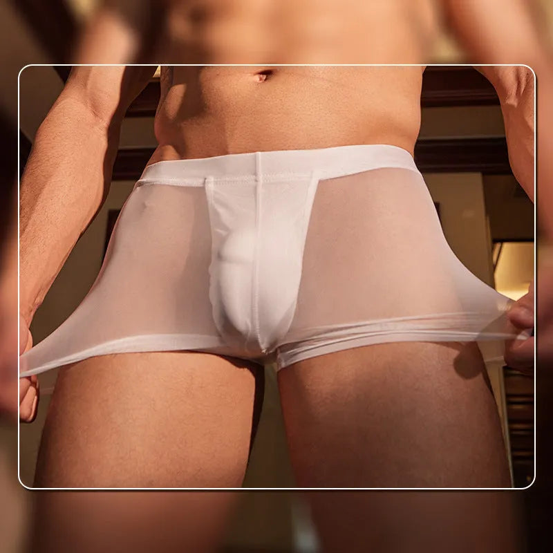 Man's black breathable nylon boxer briefs, ultra-thin fabric, free size fit.