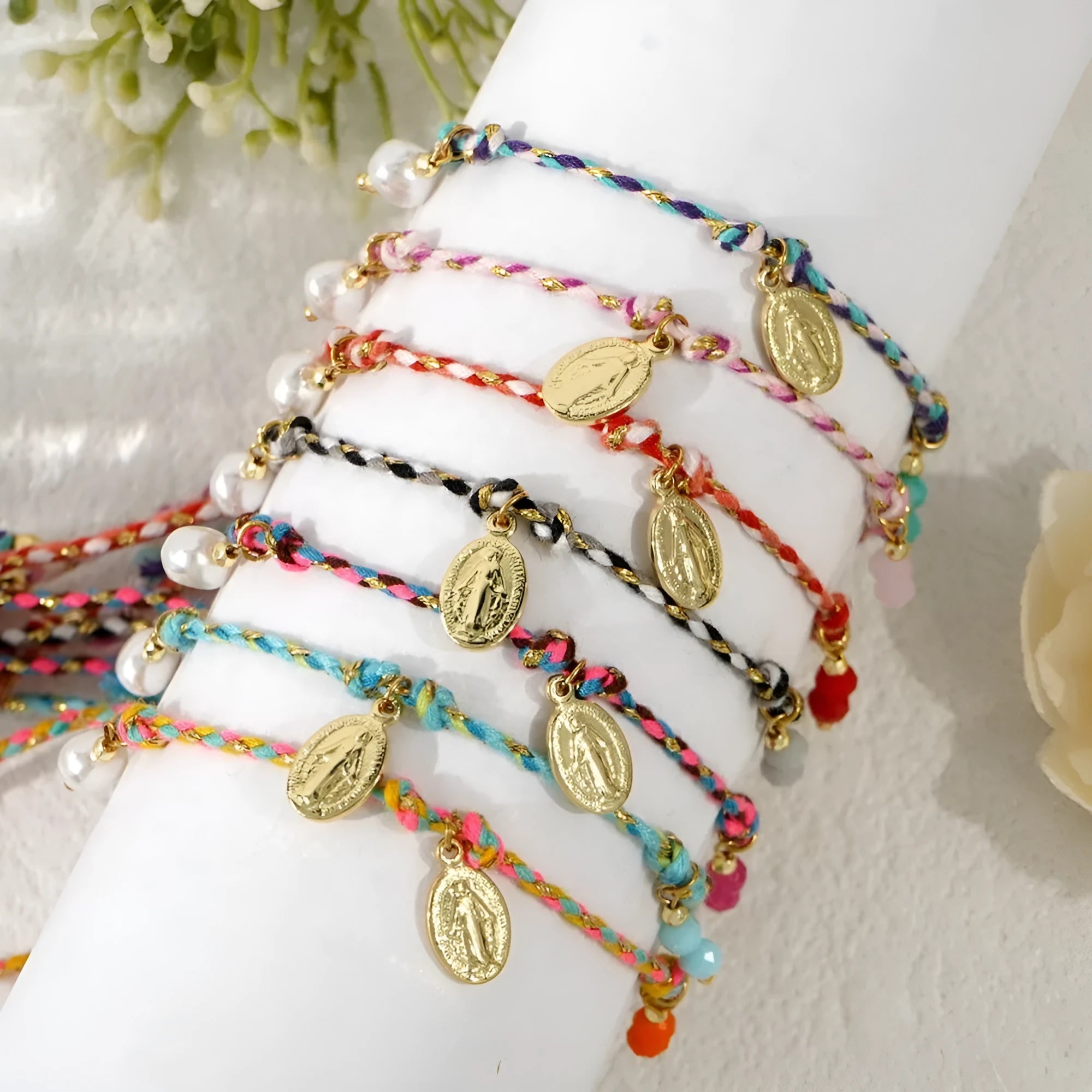 Colourful hand-woven braided rope bracelet for women in ethnic jewellery style