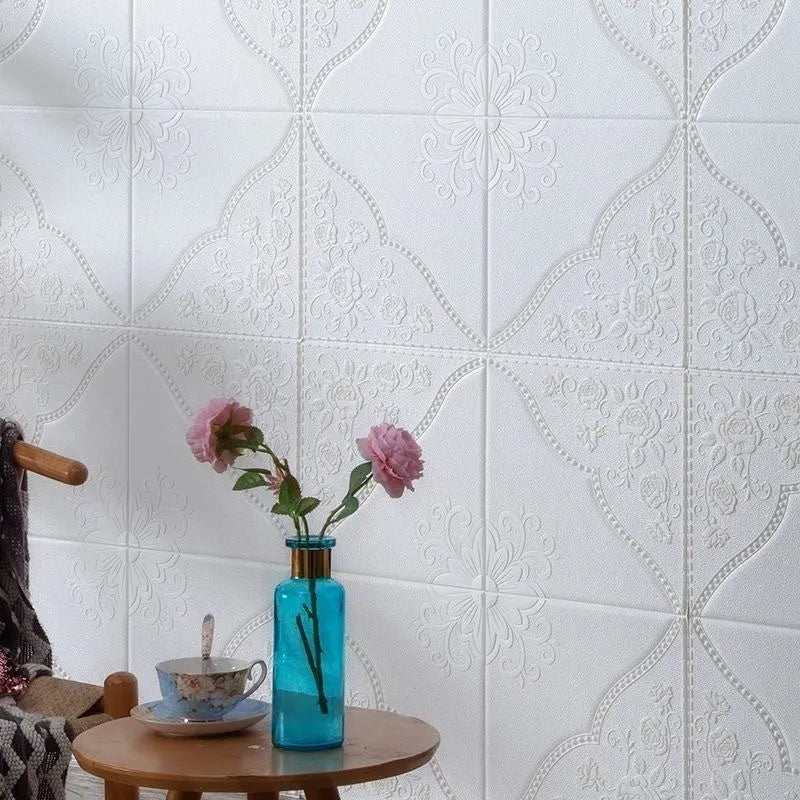 Light blue three-dimensional plants and flowers pattern XPE foam wall sticker measuring 70cm square