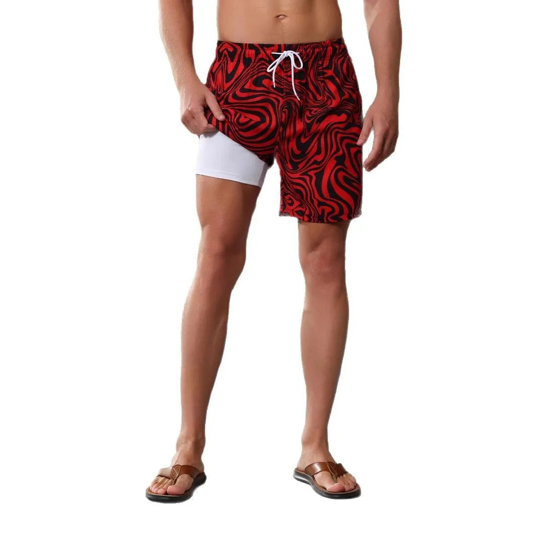 European size quick-drying beach shorts with stretch fabric and liner in multiple colour patterns