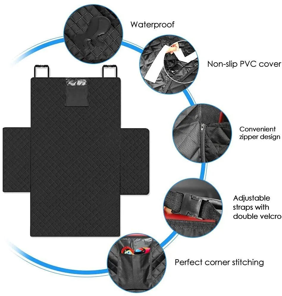 600D oxford cloth waterproof dog car boot mat with anti-skid net and belt buckles in black