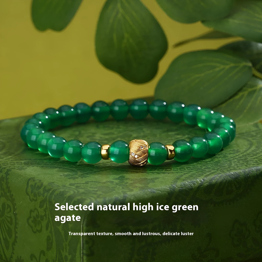 Green agate and sterling silver retro bracelet with geometric 6mm stones