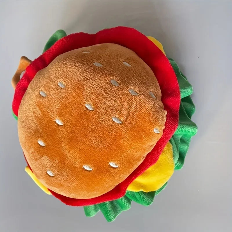 Yellow burger bun hat with green lettuce trim for cat costume wear