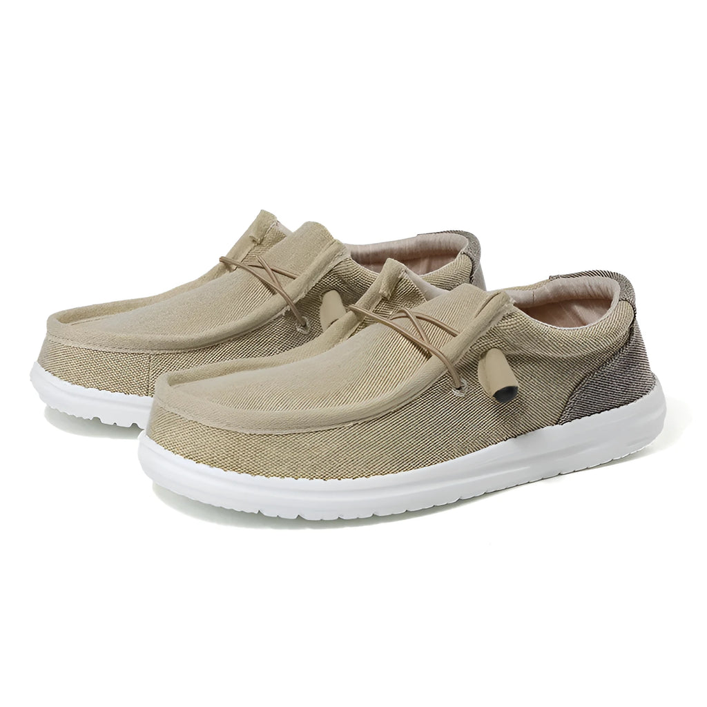Men's orange and green canvas casual shoes with colourful splicing detail and rubber soles