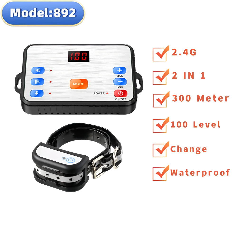 Smart pet wireless electronic fence system with transmitter, rechargeable receiver, and adjustable TPU collar strap for outdoor dog training